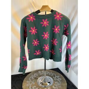 Girls Kids Gap Sweater XL Green Flowers Spring Floral
